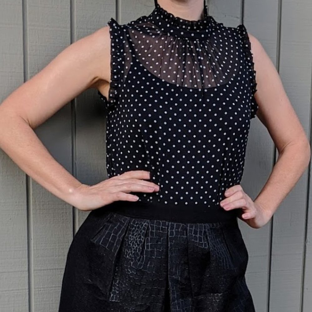 Who What Wear Polka Dot Sleeveless Blouse, S